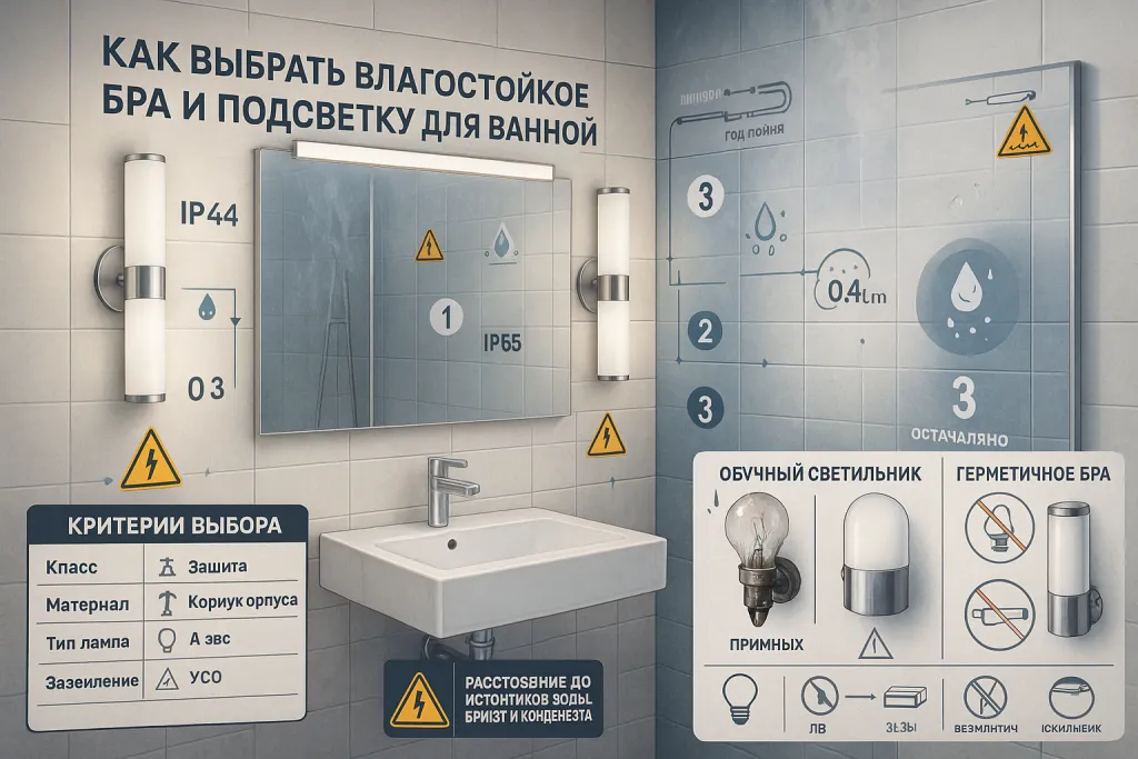 Как выбрать влагостойкое бра и подсветку для ванной: оптимальные решения для настенного освещения и зеркала